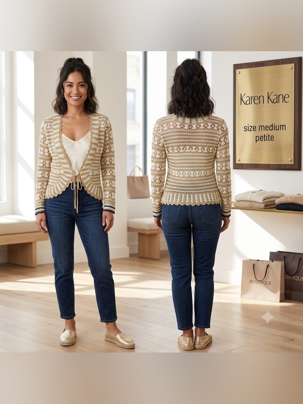 Karen Kane Petite Crocheted Tie Front Cardigan Medium Petite